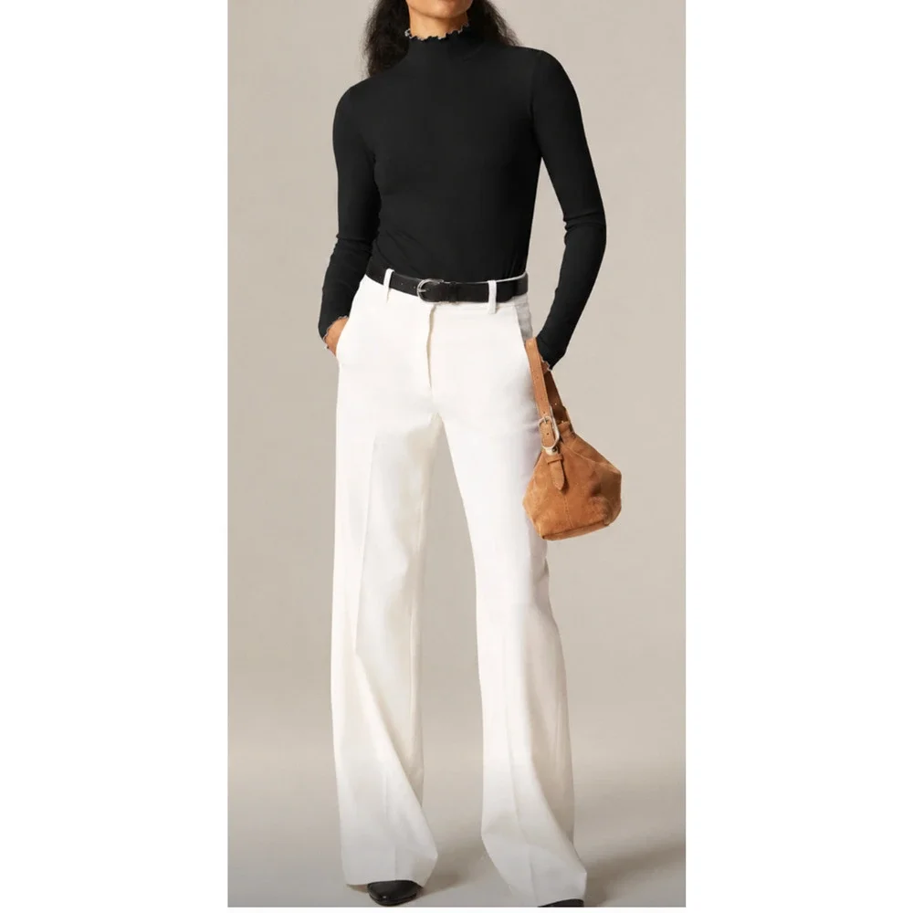 NEW J.CREW Lettuce Ruffle Trimmed Turtleneck Top Black Small